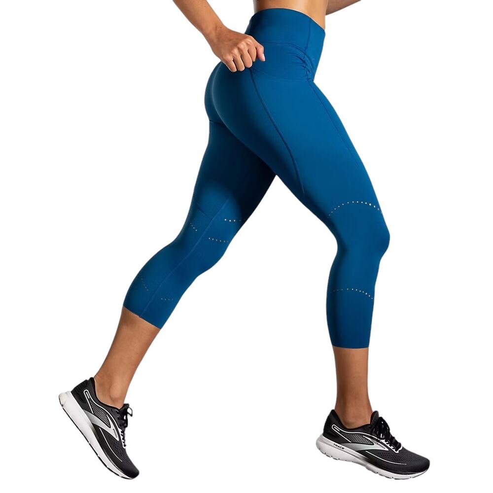 Brooks Women's Blue Method 3/4 Crop Side Pocket Compression Leggings Size Large